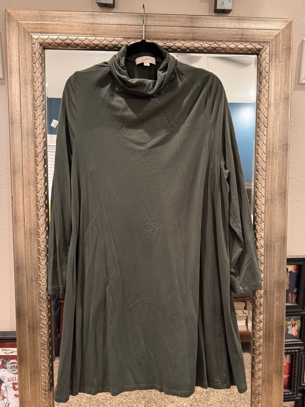 LOFT Olive Green Long Sleeve Turtleneck Swing Dress